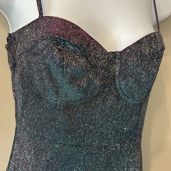 Shein Glitter Ruffled Bustier Adjustable Spaghetti Strap Mini Dress Medium - Picture 3 of 11